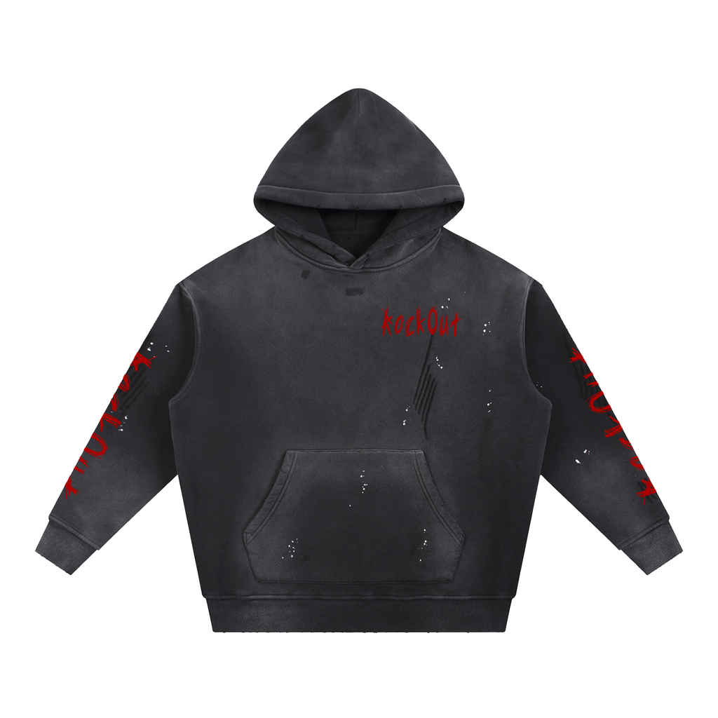 Vintage Washed Frayed Fleece Hoodie